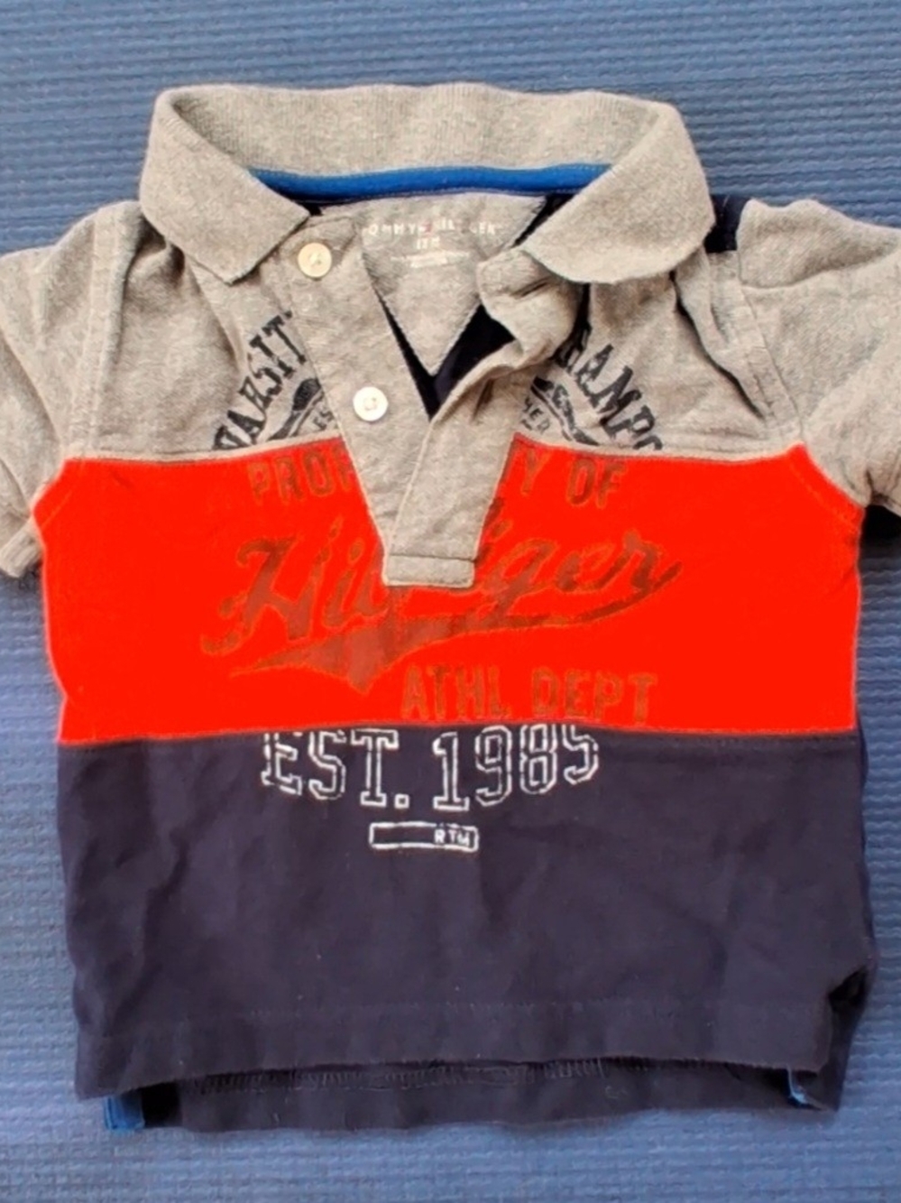 Tommy Hilfiger Toddler Baby Boy Grey, Red & Navy Colorblock Polo Size 12m